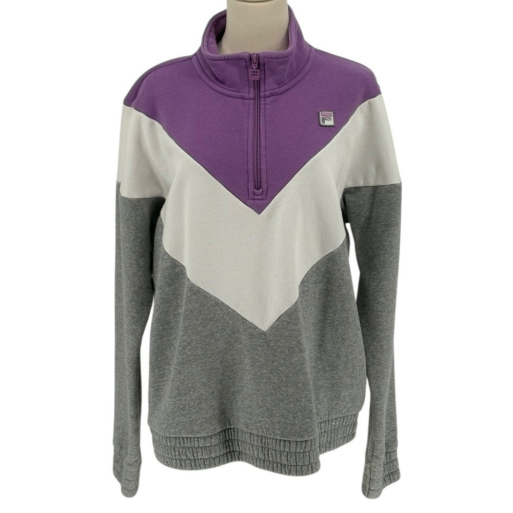 Fila Quarter Zip Sweatshirt Purple‎ White Grey Colorblock Chevron XL